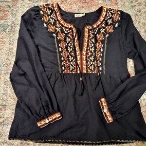 Faherty Women's Embroidered Black Top. Size M